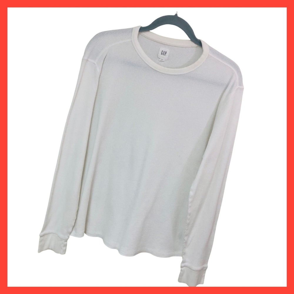 Gap Thermal Top White Waffle Knit Crew Neck Shirt Layering Normcore Lounge Men L